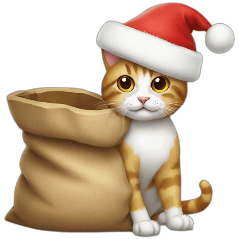 Cat with a sack in a santa's hat emoji