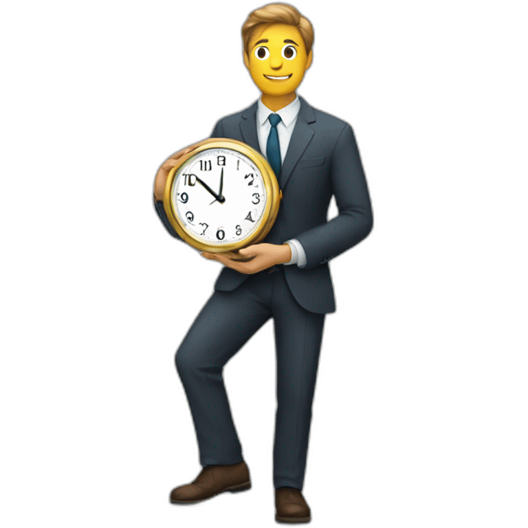 a man in a suit holding a clock in his right hand emoji