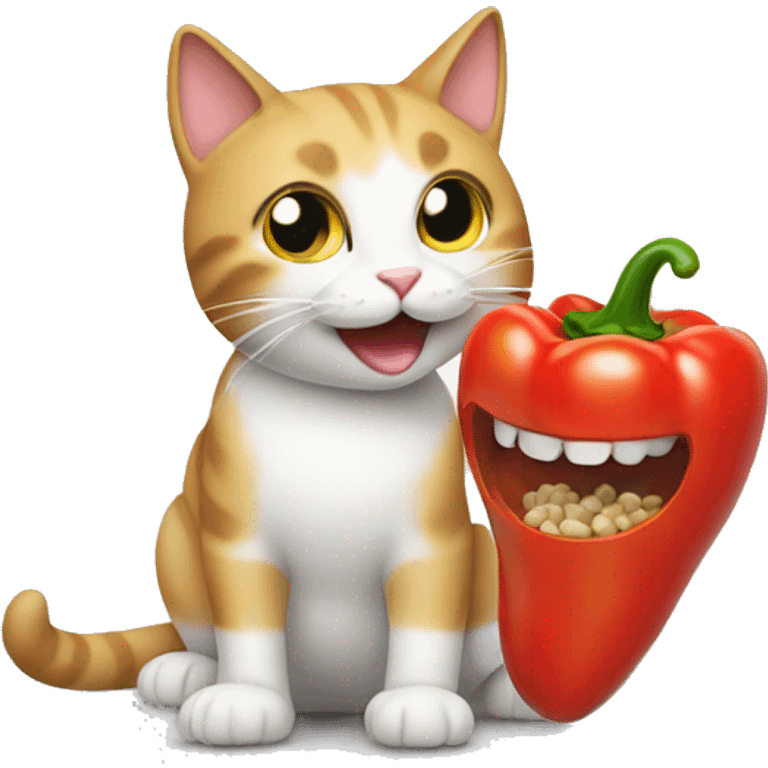 Cat happily eating a pepper emoji