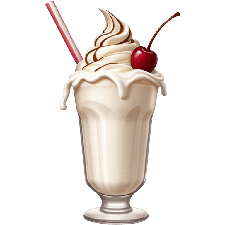 Cinematic Realistic Milkshake Drink Emoji, depicted as a thick, creamy milkshake with a swirl of whipped cream rendered with rich textures and inviting, nostalgic lighting. emoji