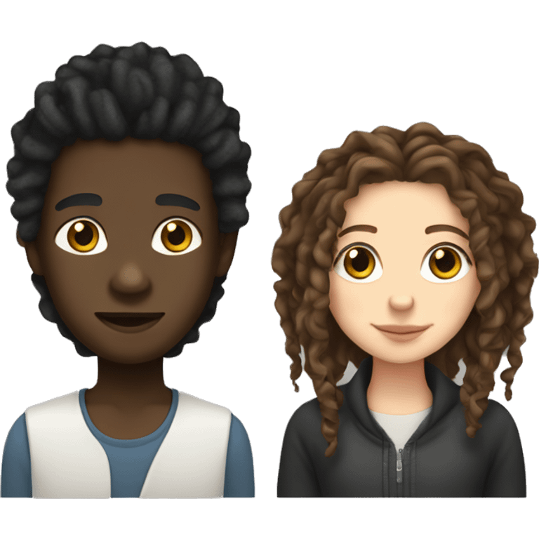 Black boy with dreads and brunette white girl with curly hair emoji