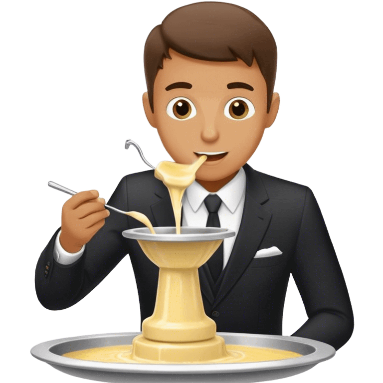 Man in suit eating Fondue fountain emoji