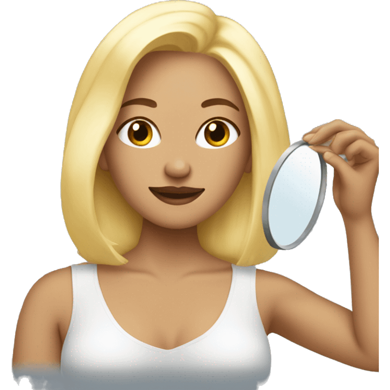 beauty woman looking in the mirror with blonde hair   emoji