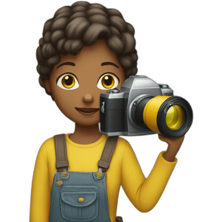 girl holding a yellow camera in her hands emoji