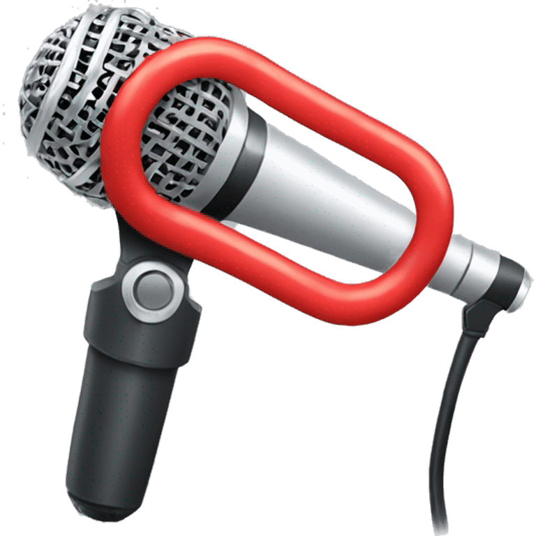 a microphone with a microphone arm and on top there is a red ring on emoji