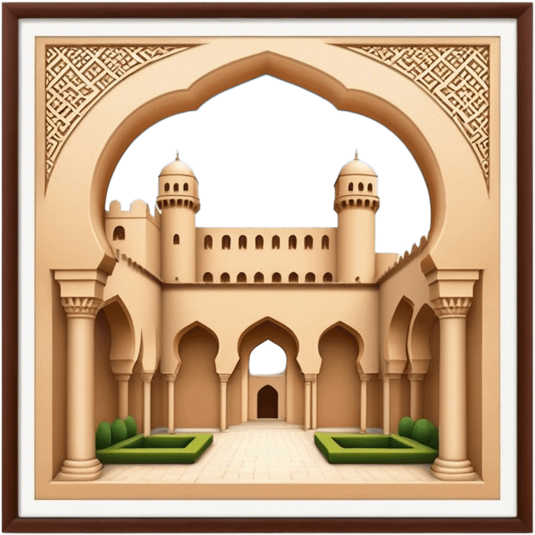 Realistic Alhambra de Granada Landmark Emoji, showcasing the Moorish palace’s intricate arches, geometric patterns, and historic fortress walls. emoji