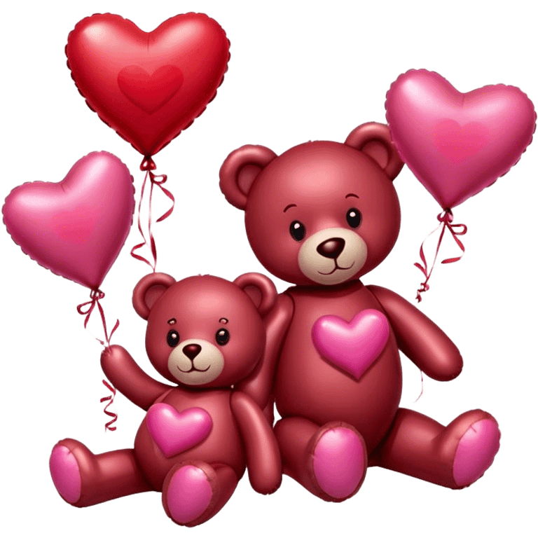 maroon love letter, three metallic pink heart-shaped balloons and red kisses and love teddy bear emoji