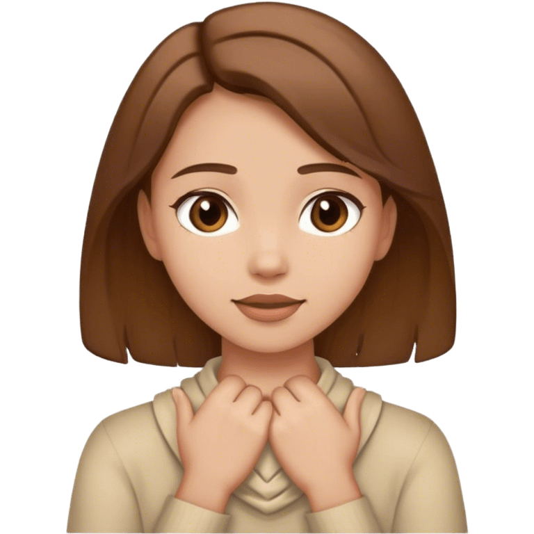 Girl with brown hair and hands around her neck ￼ emoji