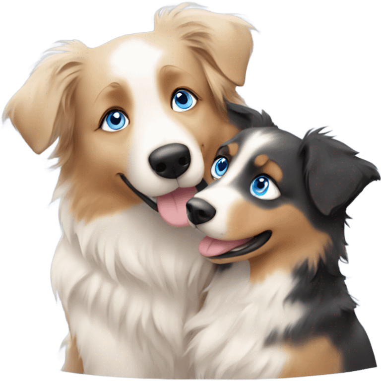 australian shepherd blue with blue eyes and a blond girl hugging  emoji