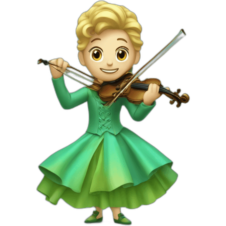 Violoniste, robe vert turquoise, lumière emoji