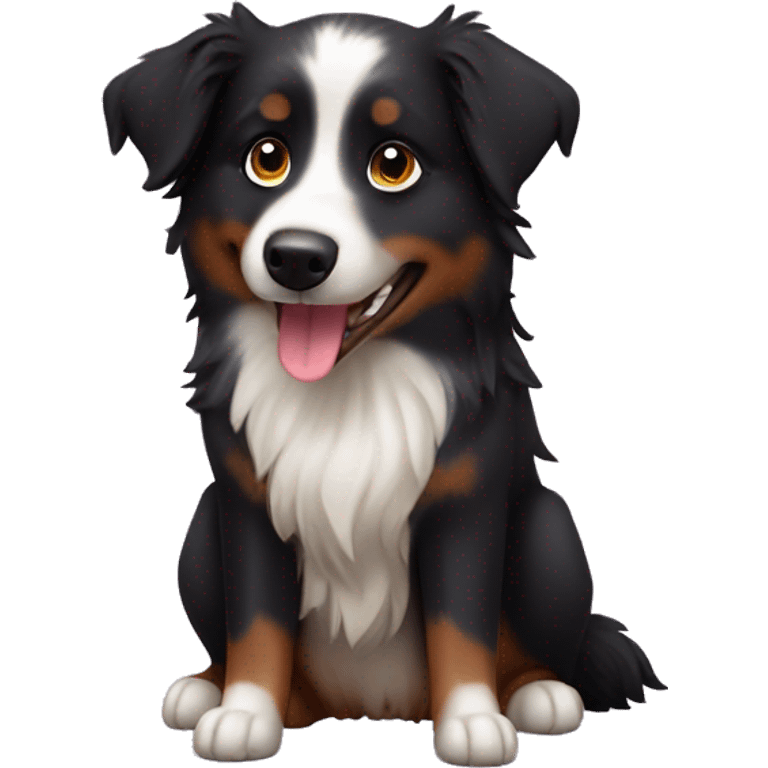 Small black australian shepherd dog with dessert  emoji