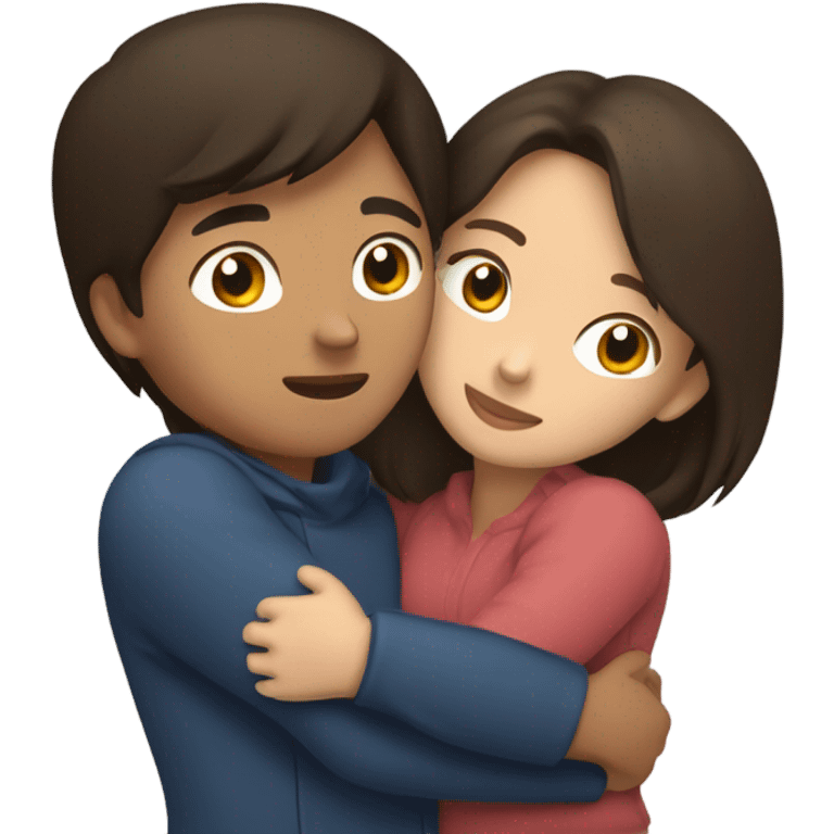 Young Filipino man young brunette woman hug emoji