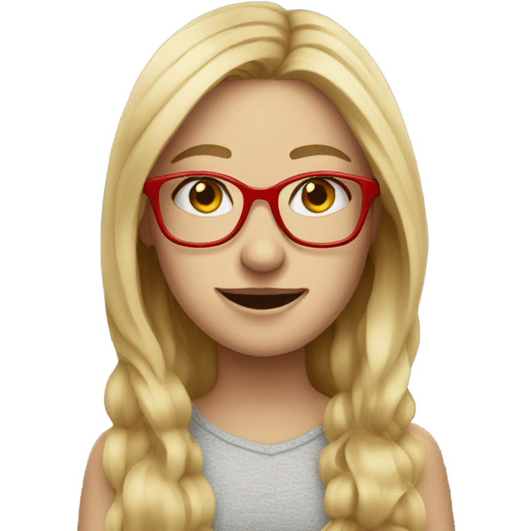 long blonde haired girl with freckles with RED glasses emoji