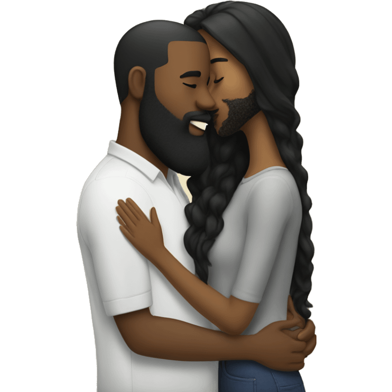 who’s woman black hair kissing black man with beard emoji