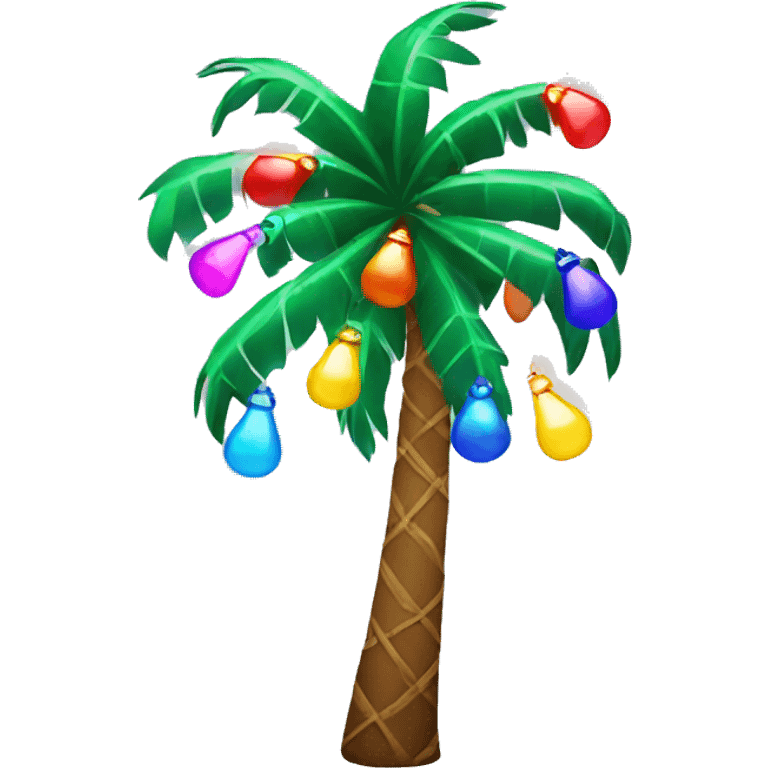 Palm tree with colorful Christmas lights and decorations emoji