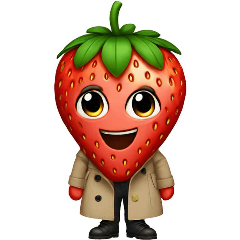 Strawberry wearing trench coat emoji