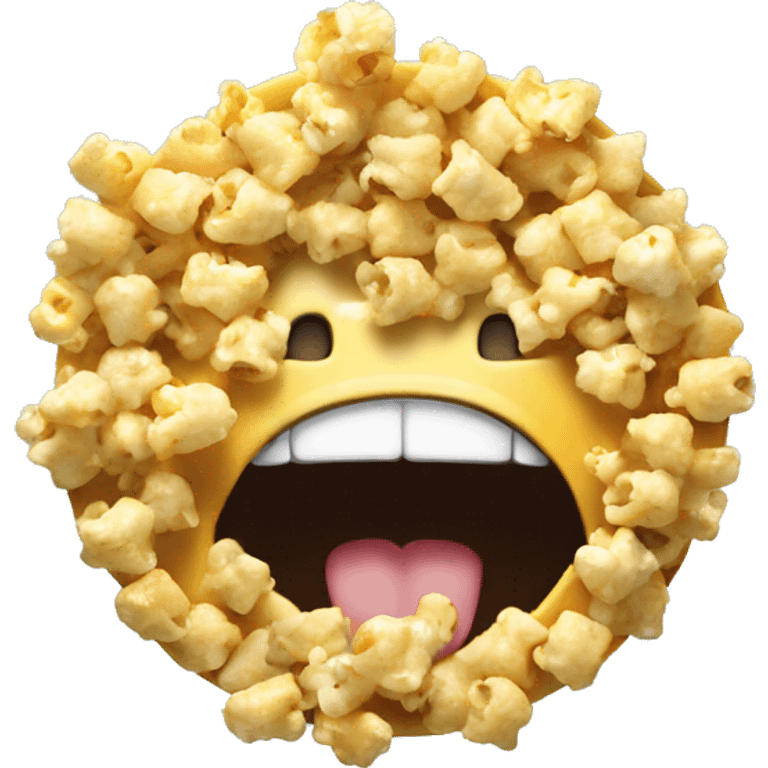 mouth open face emoticon circle with small popcorn emoji