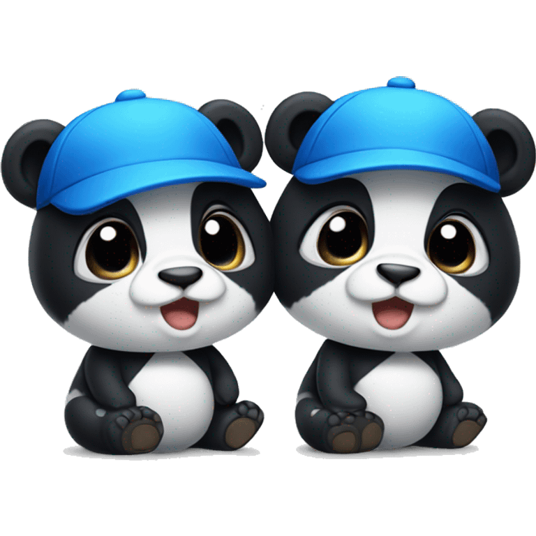 Twin pandas wearing blue ball caps emoji