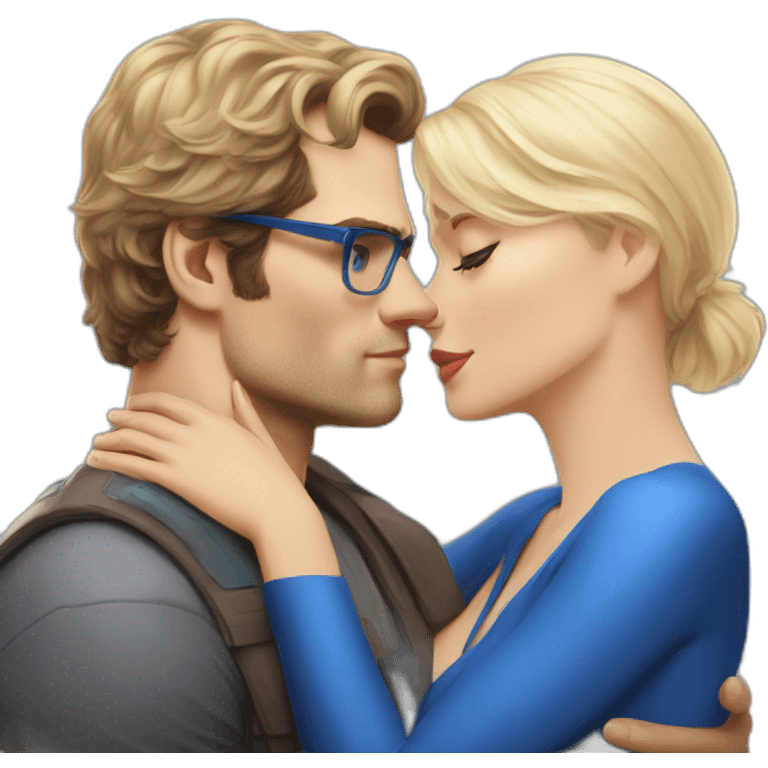 Henry Cavill kissing blond woman wuth glasses, with blue eyes with very very short hair emoji