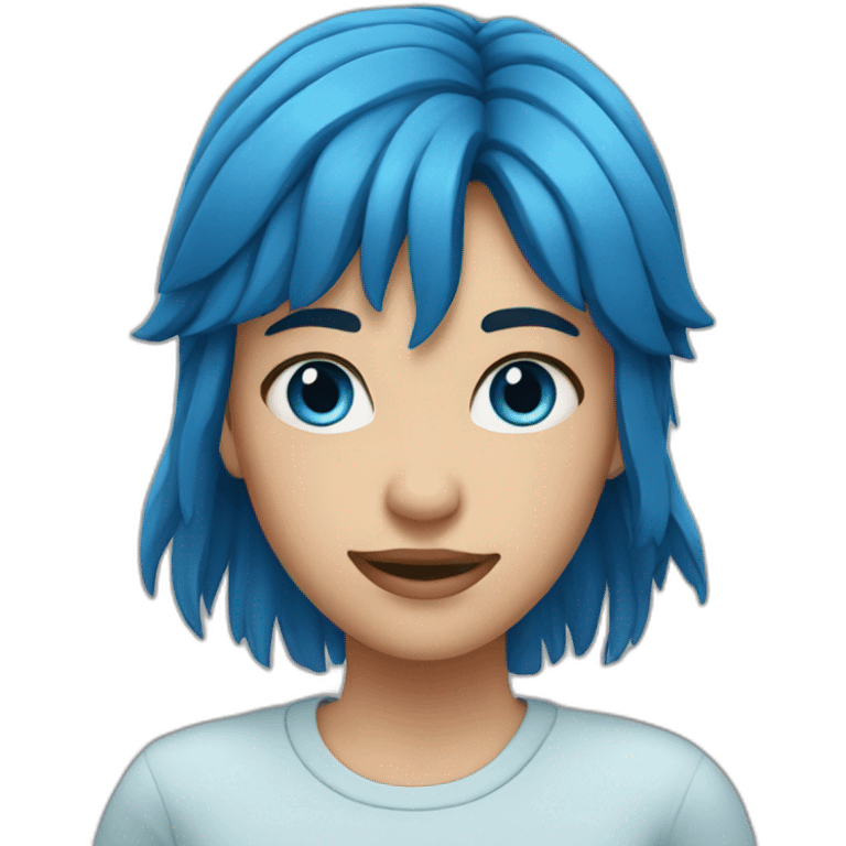 girl blue hair mullet face blue eyes emoji