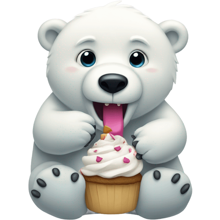 Polar bear eating a cupcake emoji