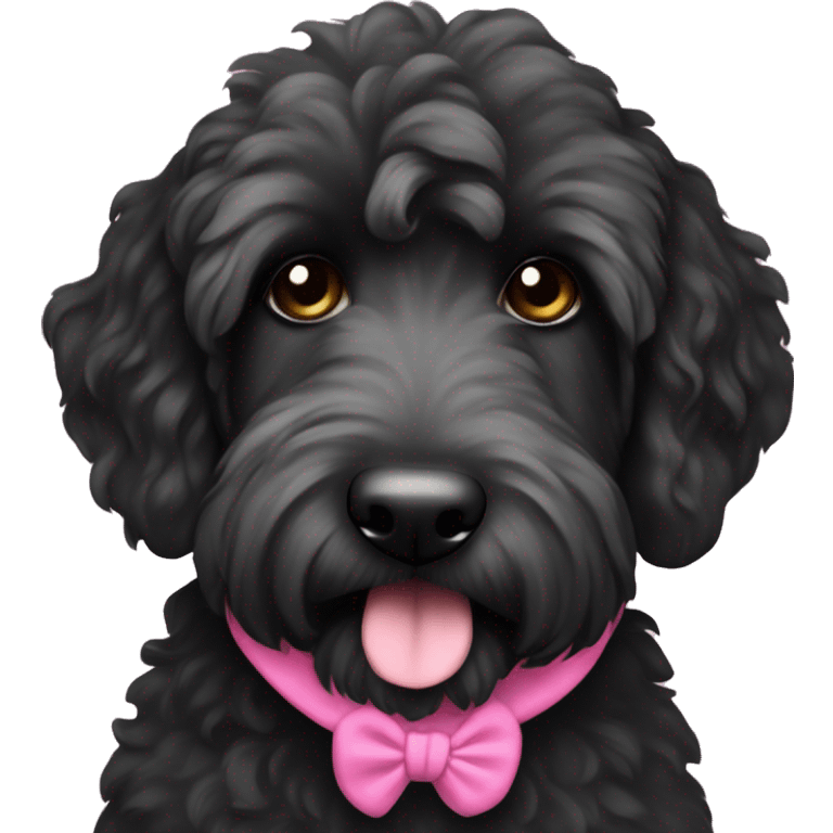 Dog black labradoodle with a pink scrunchie emoji