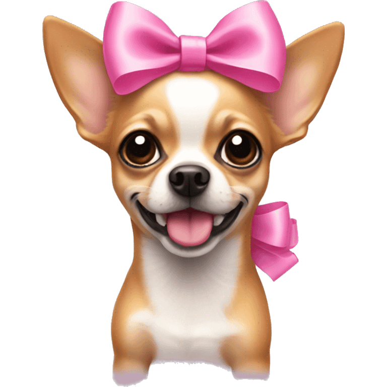 A Chihuahua with a pink bow on its head emoji