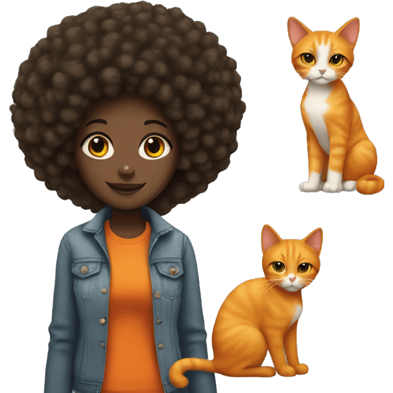 black girl with Afro with orange cat  emoji