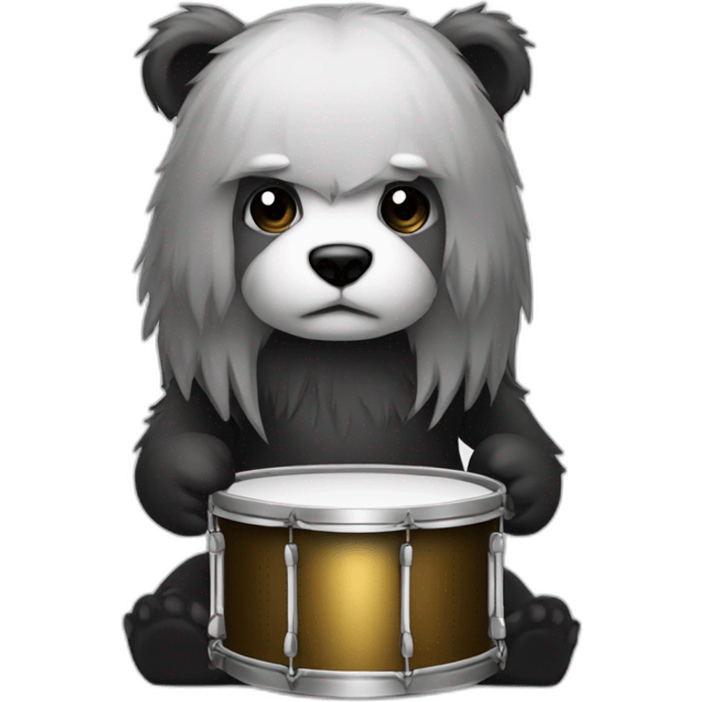 Metal european drummer long black & white hair bear emoji