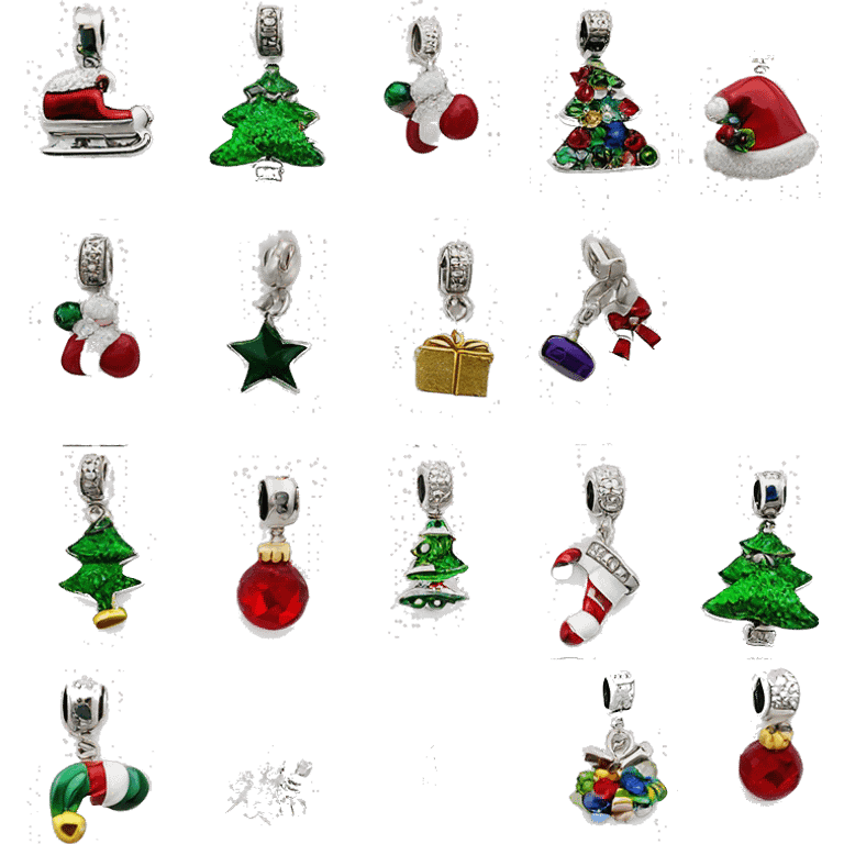 Christmas pandora charm bracelet with multi colored spacers, and charms dangling with page rhinestones - tree, stocking, hat, Santa, snowman, wreath, ornament, sleigh, candy cane  emoji