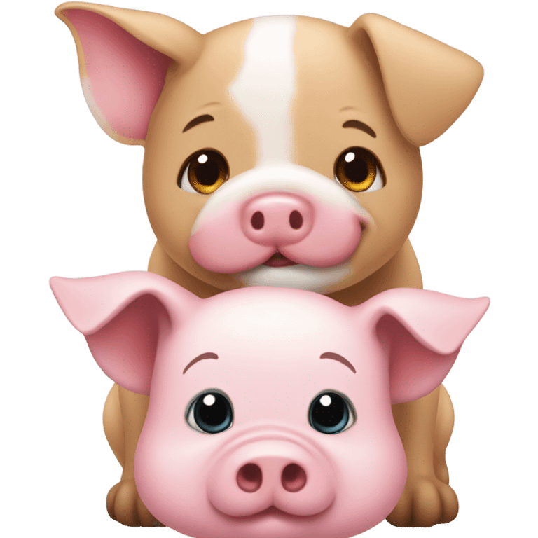 Cute piggy and puppy together blushing emoji