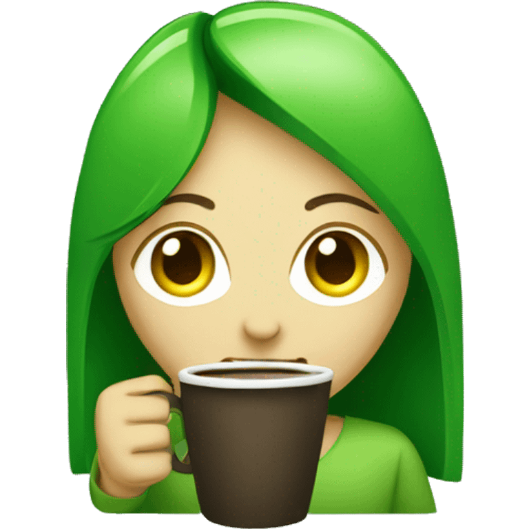 green girl with coffee and camera emoji