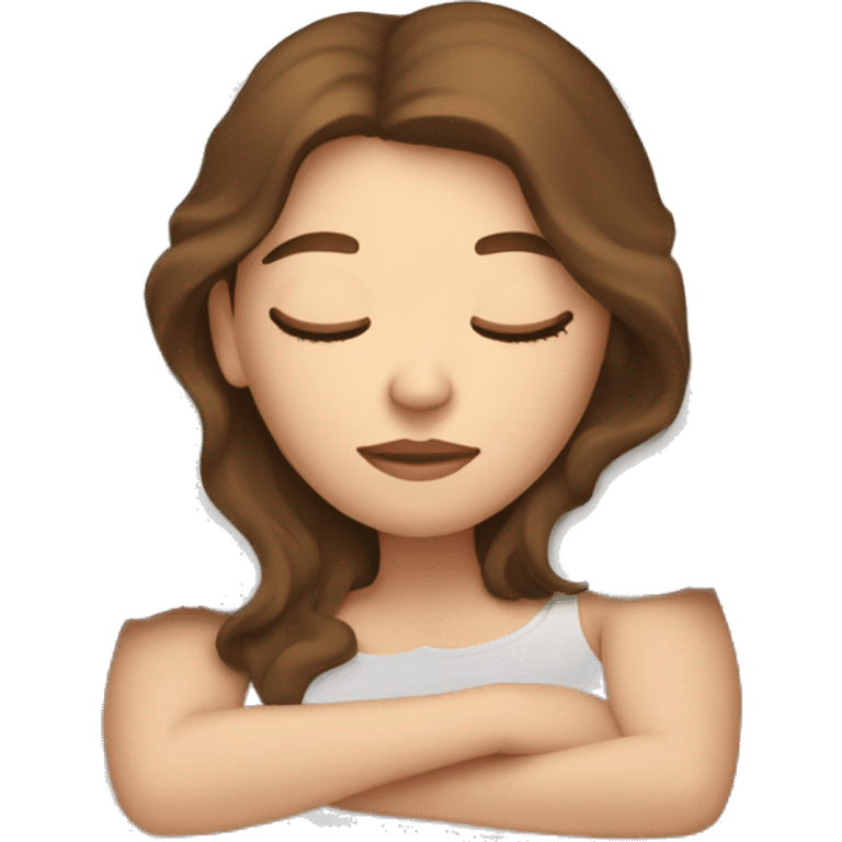 White girl with long brown hair sleeping in bed  emoji