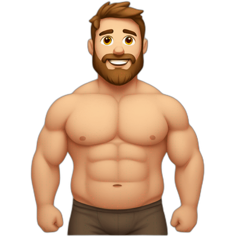 Fat Muscle builder in sweats no shirt brown and brown beard emoji