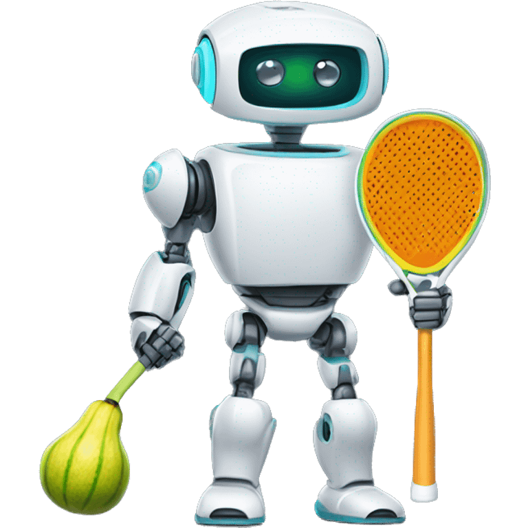 Robot holding a squash racket and ball emoji