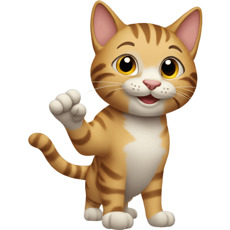 smiling tabby cat waving paw emoji