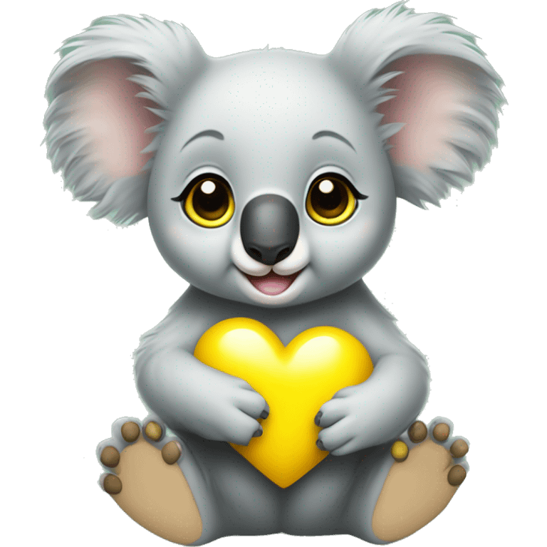 Baby koala with yellow heart in its paws  emoji