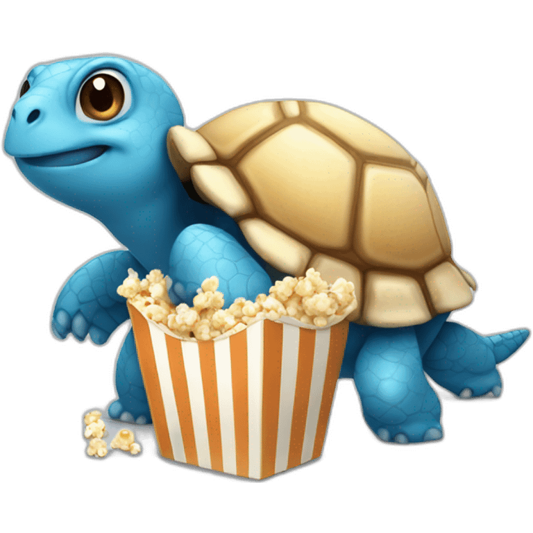 Blue turtle with brown shell eating popcorn emoji