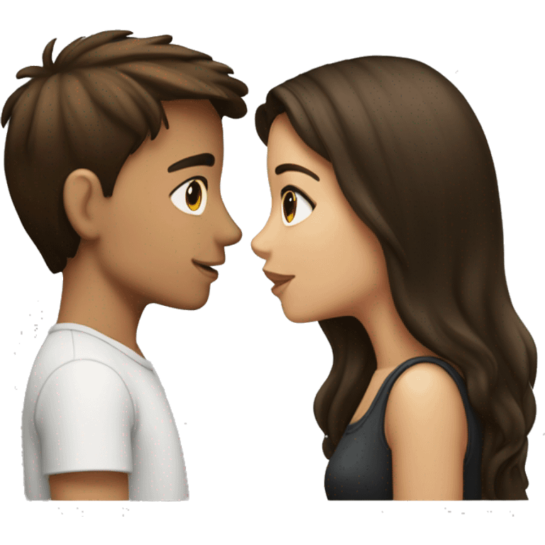 Boy brunette and girl brunette kiss emoji