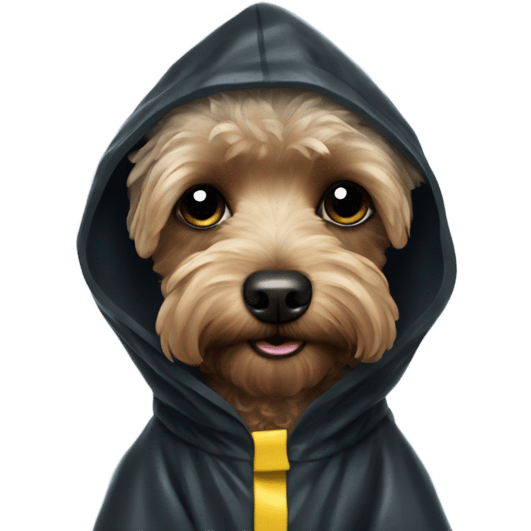 Black yorkipoodle in raincoat emoji