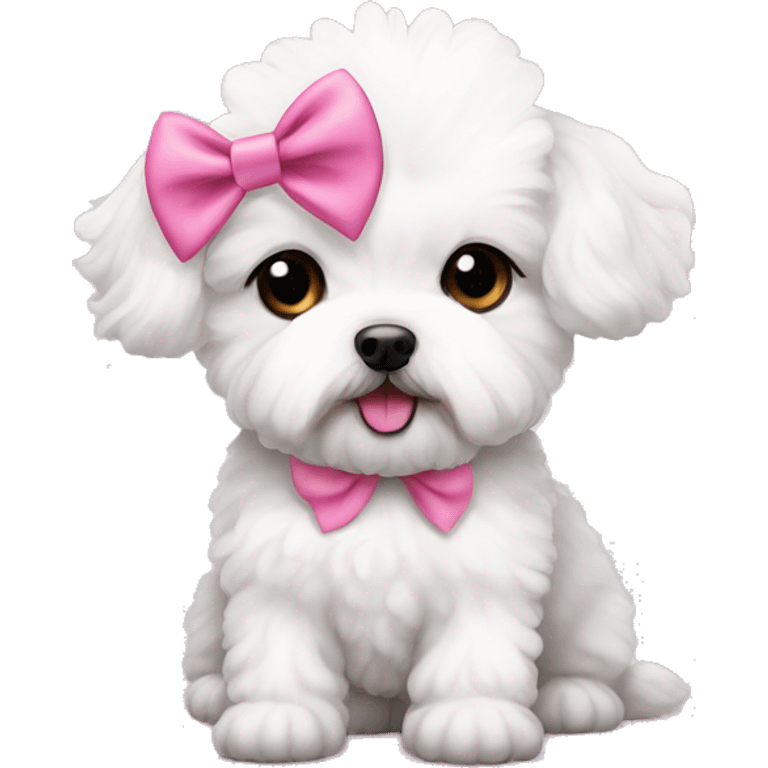 cute white maltipoo with pink bow on the head emoji