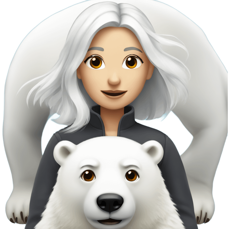 Girl with white hair and grey eyes rides a polar bear  emoji