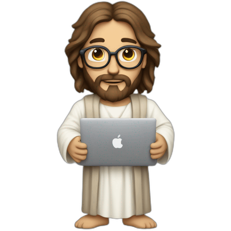 Jesus Christ as a tech nerd God holding a macbook emoji