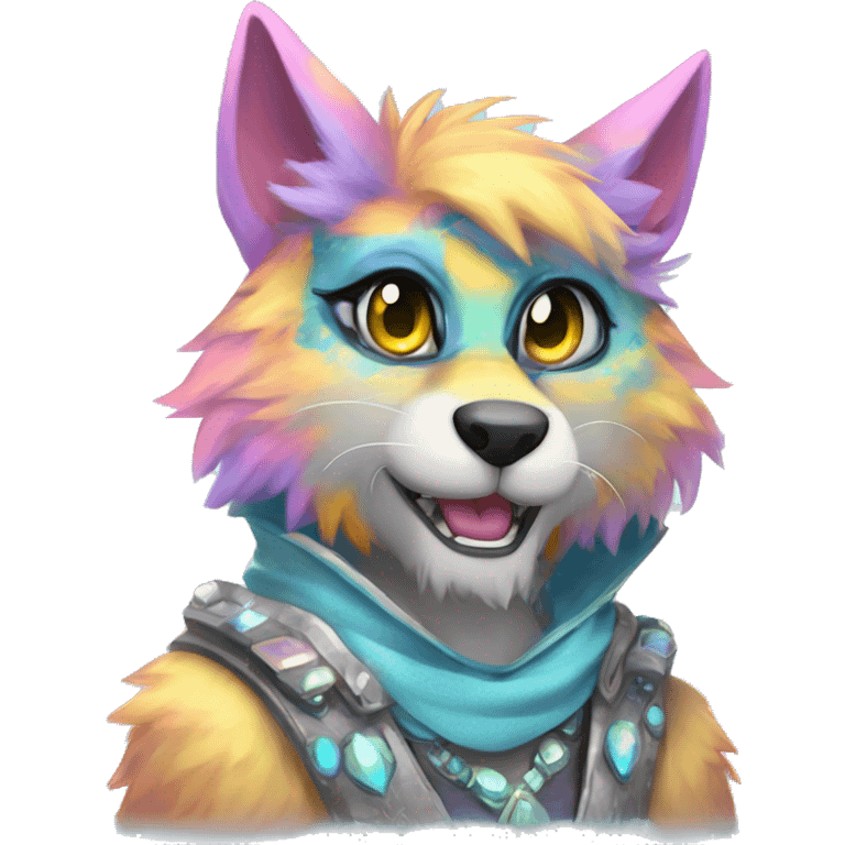 Furry, sparkle, iridescent, colorful, pastel, edgy, cool, fantasy beautiful, divine, animal, anthro, full body, fursona, protogen emoji