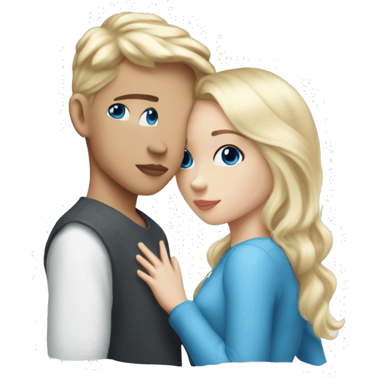 White blonde boy and white blonde girl with blue eyes, kissing ￼ emoji