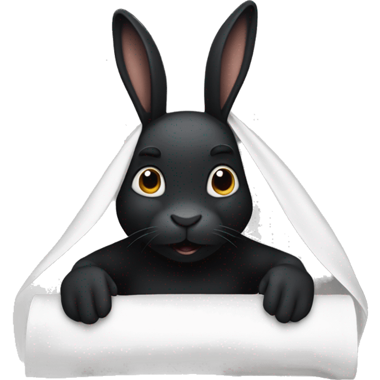 black rabbit under a white sheet with ears sticking out emoji