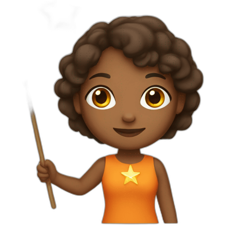 brown girl holding a orange star wand emoji