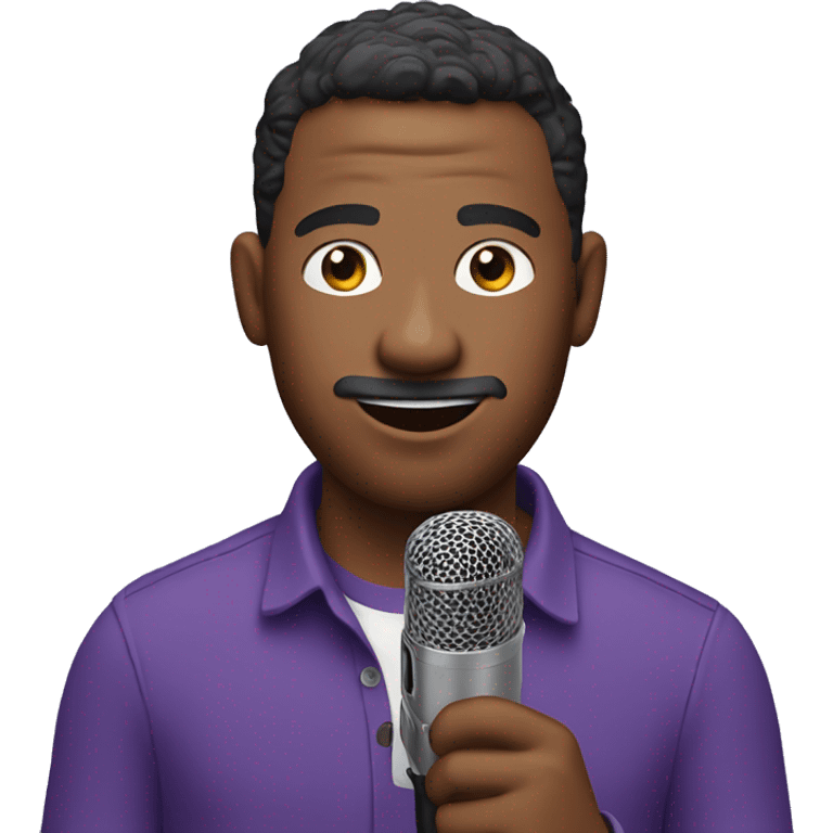 Guy in Purple shirt with a podcast mic Talking to camera  emoji