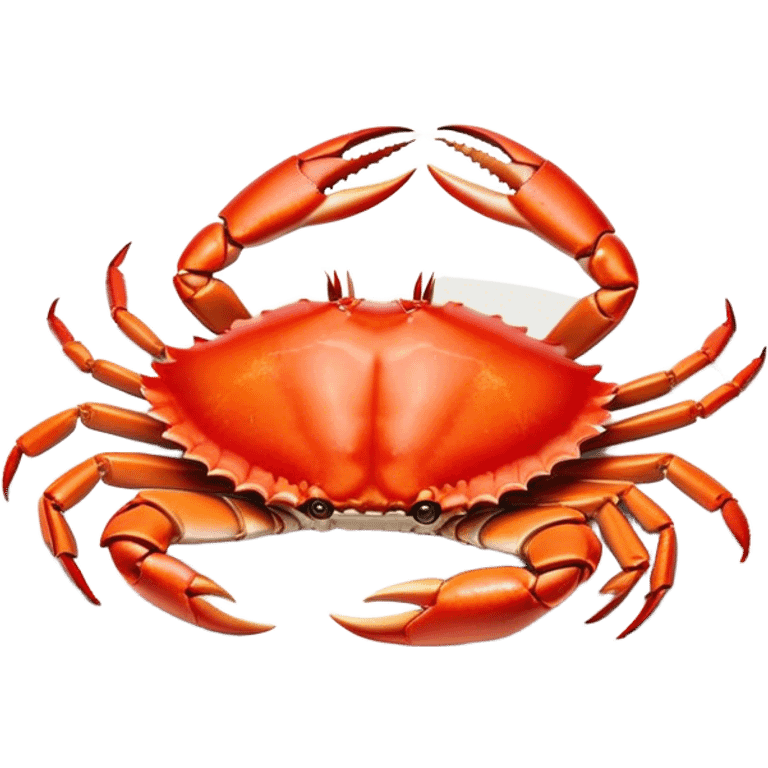 Cinematic rich crab legs, bright red shell glistening, cracked open to reveal tender white meat, warm golden highlights, detailed and delicious. emoji