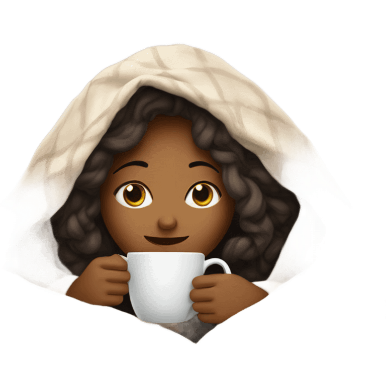 girl inside a blanket sipping coffee eyes closed emoji